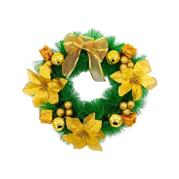Corona Navideña Oro Decorada Feliz Navidad