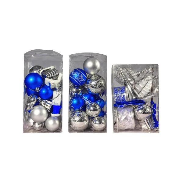 Kit Adornos Navidad Azul Plata 60 Piezas