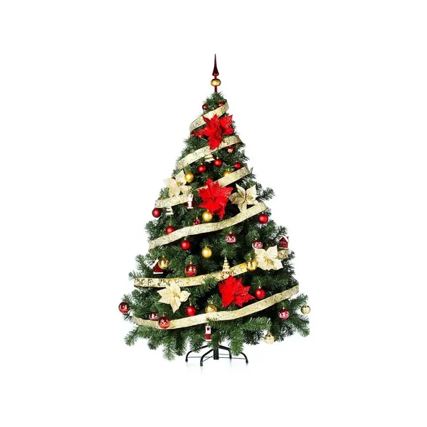 Arbolito Navidad Montañes Deluxe 1.80mts + Deco Rojo Oro