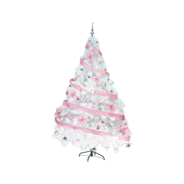 Arbol De Navidad Blanco Tronador Lujo 2,10mts Decorado Rosa