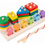 Juego Pesca + 4 Torres Encastre Madera Didactico Iman Peces Color Multicolor Tienda Cracovia Juguete 2 En 1