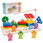 Juego Pesca + 4 Torres Encastre Madera Didactico Iman Peces Color Multicolor Tienda Cracovia Juguete 2 En 1