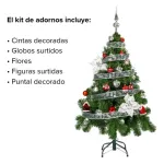 Arbolito Navidad Tronador Lujo 1,20m Kit 30 Deco Rojo Plata