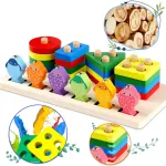 Juego Pesca + 4 Torres Encastre Madera Didactico Iman Peces Color Multicolor Tienda Cracovia Juguete 2 En 1