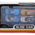 Camión Porta Autos Valija + 6 Autos De Carrera A Fricción Color Negro