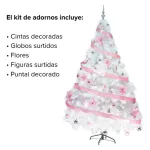 Arbol De Navidad Blanco Tronador Lujo 2,10mts Decorado Rosa