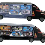Camión Porta Autos Valija + 6 Autos De Carrera A Fricción Color Negro