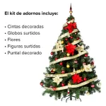 Arbolito Navidad Montañes Deluxe 1.80mts + Deco Rojo Oro