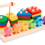 Juego Pesca + 4 Torres Encastre Madera Didactico Iman Peces Color Multicolor Tienda Cracovia Juguete 2 En 1