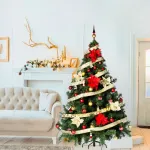 Arbolito Navidad Montañes Deluxe 1.80mts + Deco Rojo Oro