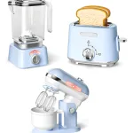 Juego De Cocina Electrodomésticos X3 Piezas Con Luz Y Sonido Color Celeste