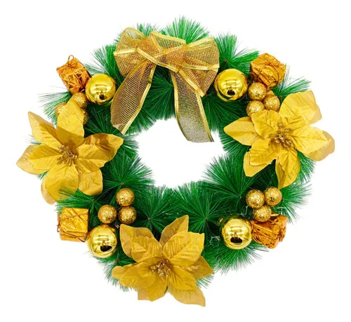 Producto Corona Navideña Oro Decorada Feliz Navidad Imagen