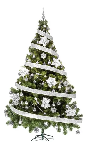Producto Arbolito De Navidad Tronador De Lujo 2,10m Kit 60 Plata Deco Imagen