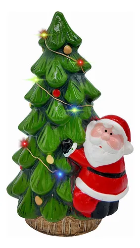 Producto Adorno Ceramica Arbol De Navidad Papa Noel 23cm Con Luz Imagen