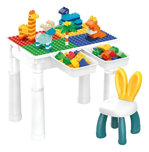 Producto Mesa Didactica De Construccion Con Bloques Y Silla 102 Pzs Color Blanco Imagen