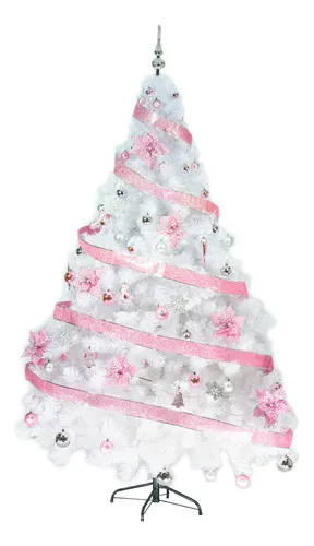 Producto Arbol De Navidad Blanco Tronador Lujo 2,10mts Decorado Rosa Imagen