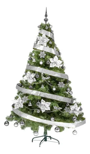 Producto Arbolito Navidad Tronador Lujo 1,80mt + Kit 60 Plata Deco Imagen