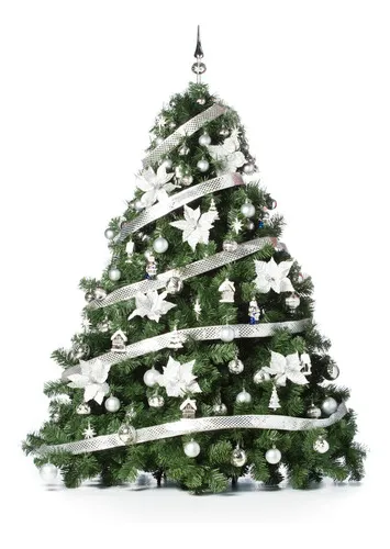 Producto Arbolito Navidad Extra Lujo Patagonia 2.10mt + Adornos Plata Imagen