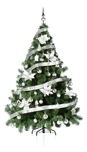Producto Arbolito Navidad Montañes Deluxe 1.80mts Con Adornos Plata Imagen