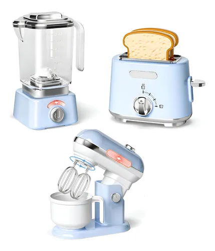 Producto Juego De Cocina Electrodomésticos X3 Piezas Con Luz Y Sonido Color Celeste Imagen